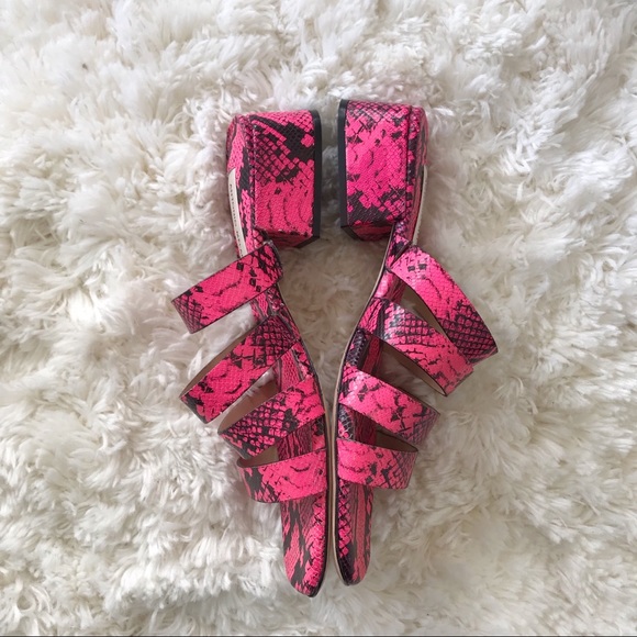 Antonio Melani strappy sandals neon snake skin heeled pink black - Picture 2 of 4